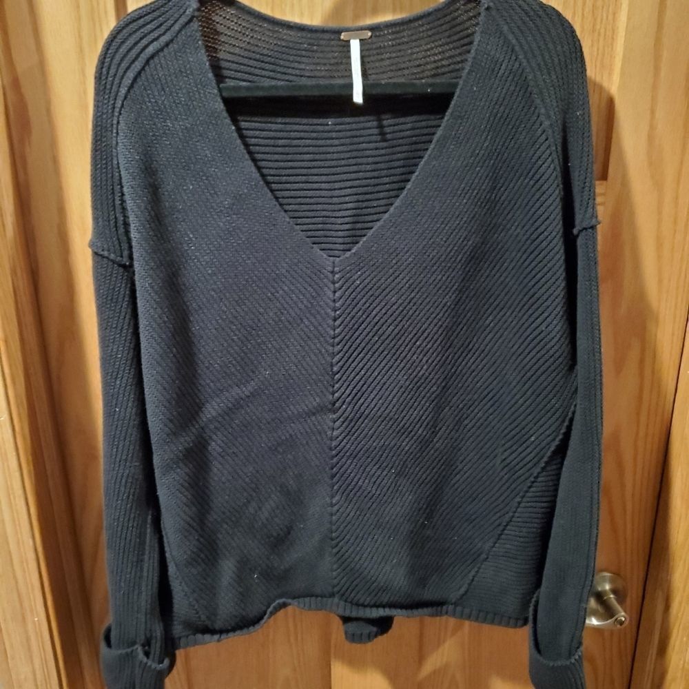 Free People Black Knit Oversized Pullover Sweater